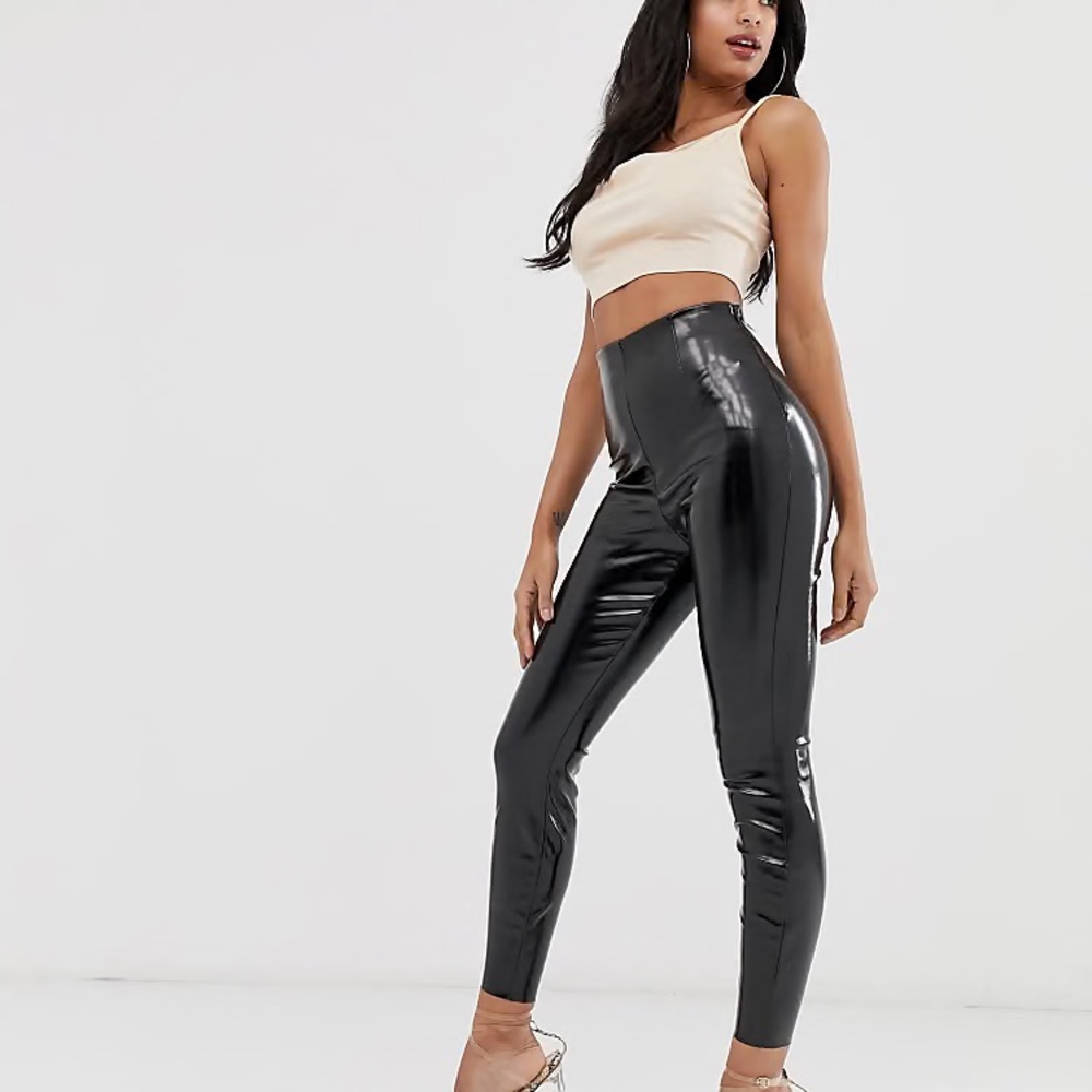 Faux patent leather pants